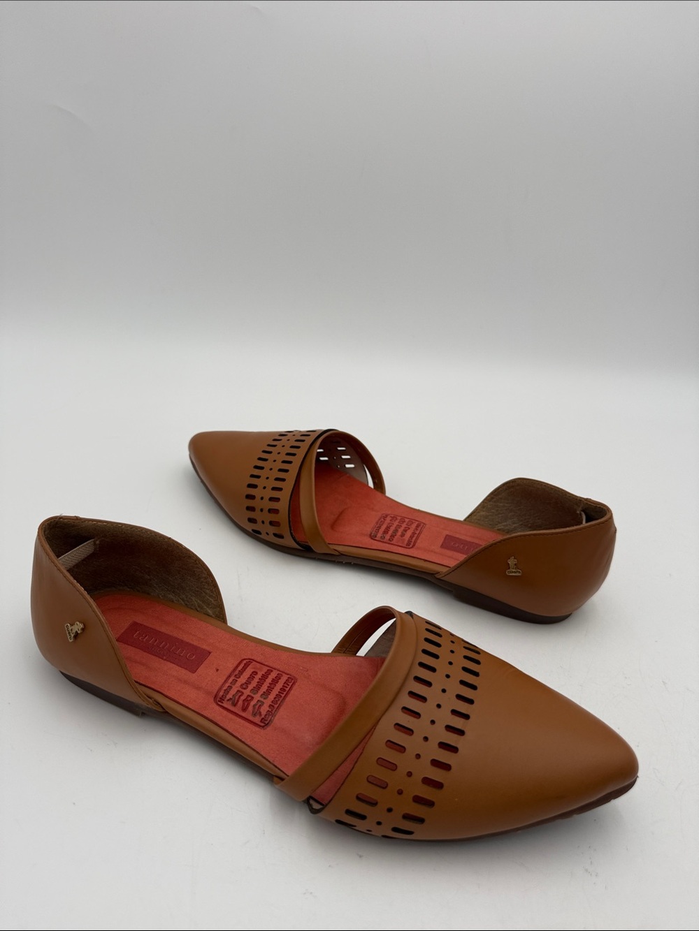 Tannino Women's Pointed D'Orsay Flats in Cognac Brown shoe women - Picture 2 of 10